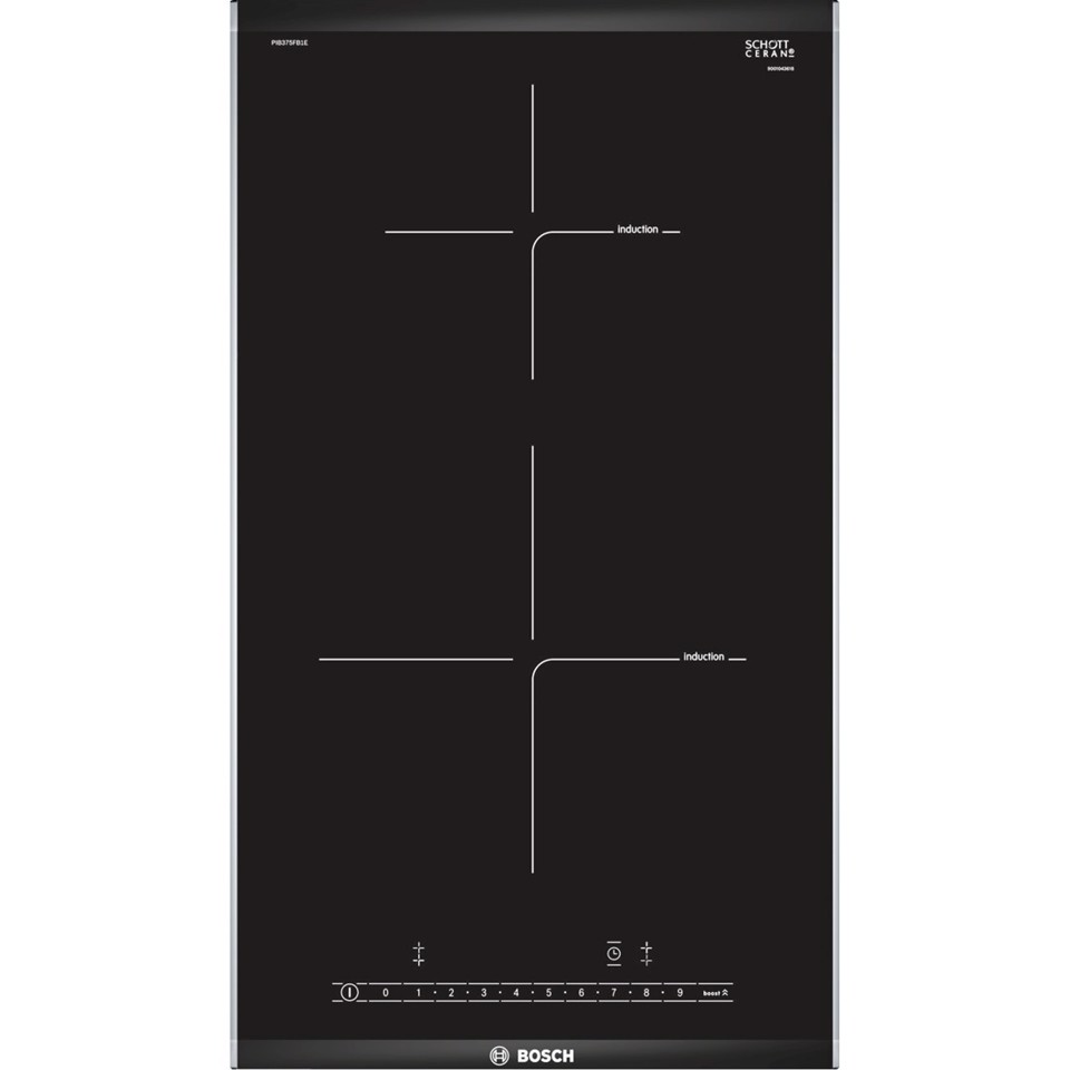 Bosch PIB375FB1E piano cottura Nero, Acciaio inox Da incasso Piano cottura a induzione 2 Fornello(i)