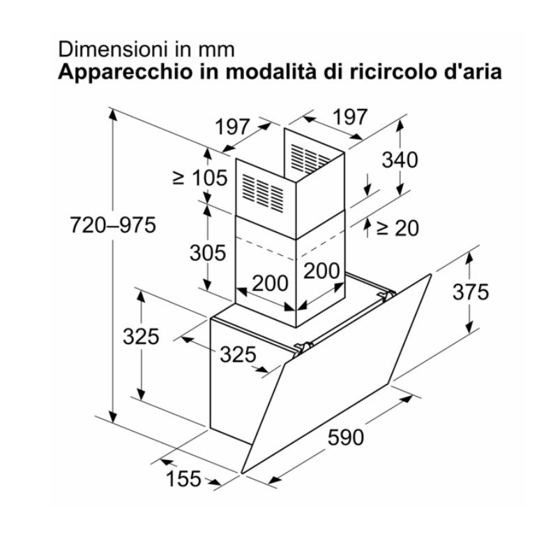 Bosch Serie 2 DWK65DK60 Cappa a muro inclinata 60 cm 3 velocità + 1 intensiva Nero Classe A