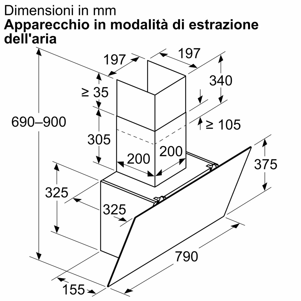 Bosch Serie 2 DWK85DK60 Cappa a muro inclinata 80 cm 3 velocità + 1 intensiva Nero Classe A