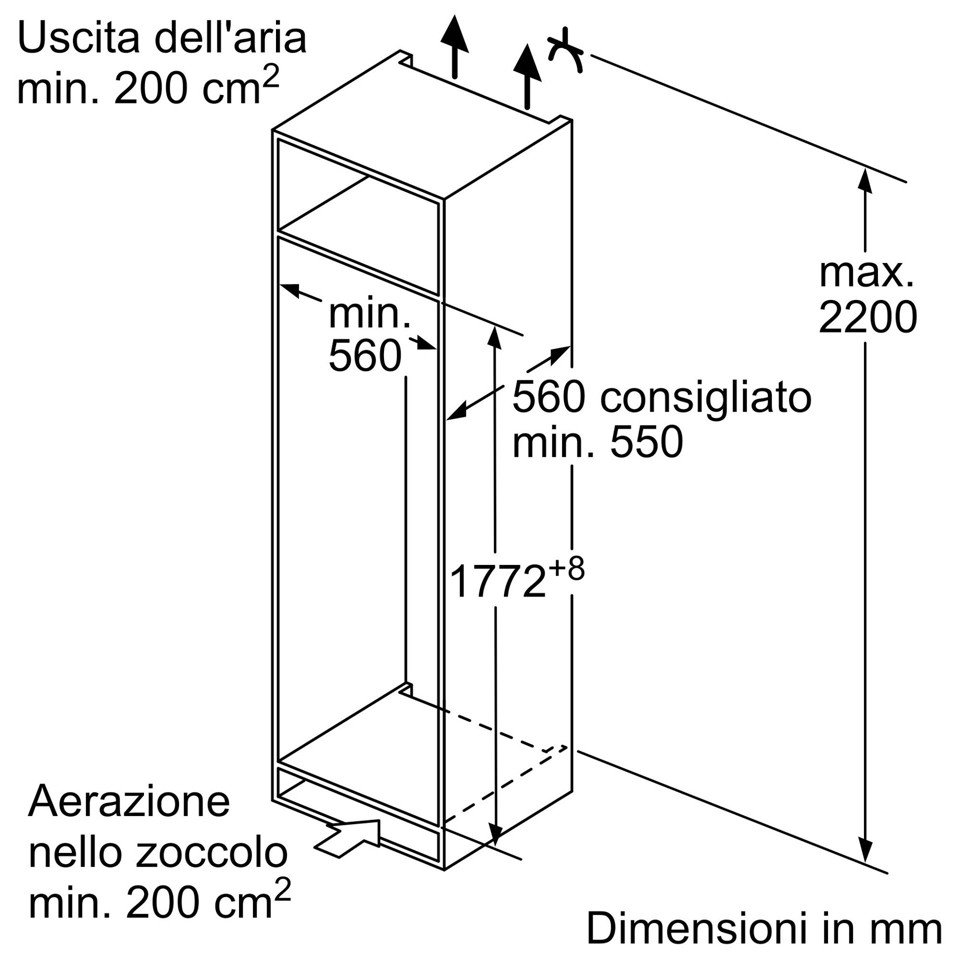 Bosch Serie 2 KIL82NSE0 Frigorifero Monoporta da incasso 177,2 x 54,1 cm Classe E