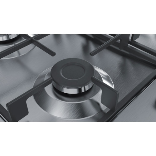 Bosch Serie 4 PGH6B5B60 piano cottura Nero, Acciaio inossidabile Da incasso Gas 4 Fornello(i)