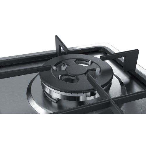 Bosch Serie 4 PGH6B5B60 piano cottura Nero, Acciaio inossidabile Da incasso Gas 4 Fornello(i)