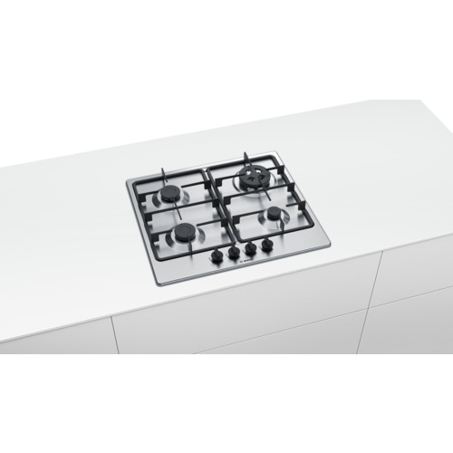 Bosch Serie 4 PGH6B5B60 piano cottura Nero, Acciaio inossidabile Da incasso Gas 4 Fornello(i)