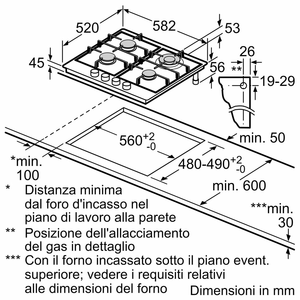 Bosch Serie 4 PGH6B5K60 Piano cottura a gas 60 cm 4 fuochi Acciaio Inox