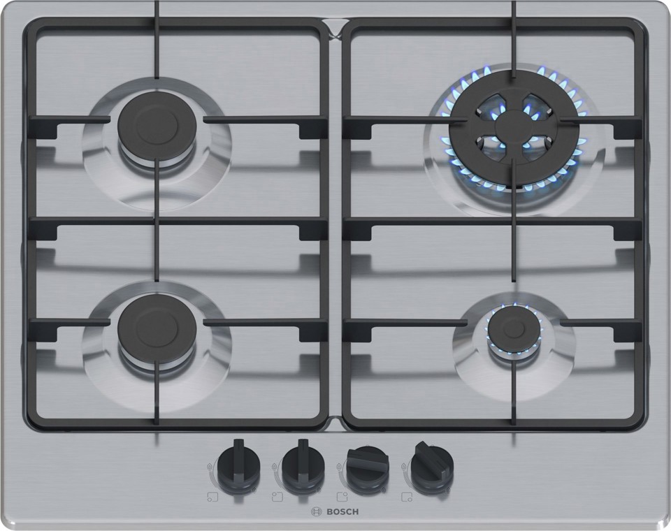 Bosch Serie 4 PGH6B5K60 , Piano cottura a gas, 60 cm, Acciaio inox