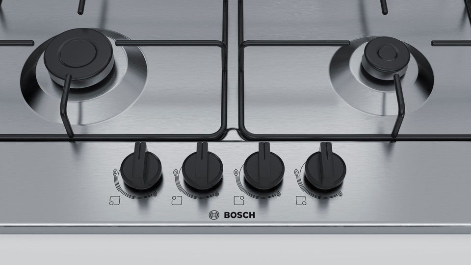 Bosch Serie 4 PGP6B5B85 piano cottura Acciaio inossidabile Da incasso 58 cm Gas 4 Fornello(i)