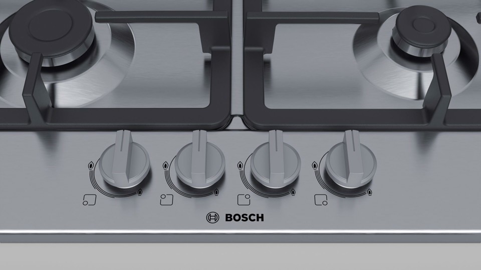 Bosch Serie 4 PGP6B5B90 piano cottura Acciaio inossidabile Da incasso 60 cm Gas 4 Fornello(i)