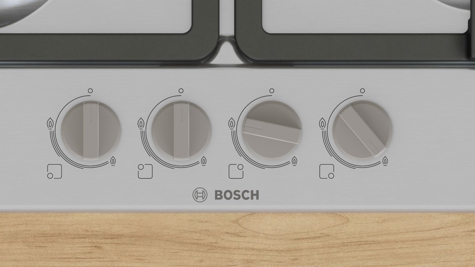 Bosch Serie 4 PGP6B5K90 , Piano cottura a gas, 60 cm, Acciaio inox