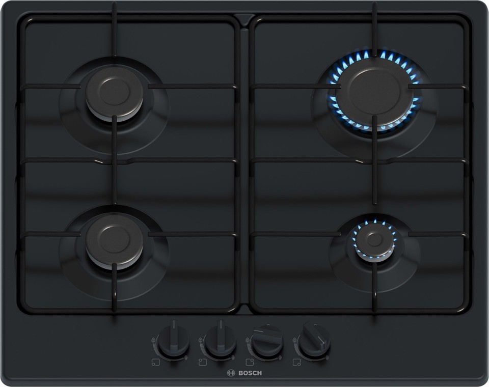 Bosch Serie 4 PGP6B6K80 Piano cottura a gas 60 cm 4 fuochi Acciaio Nero