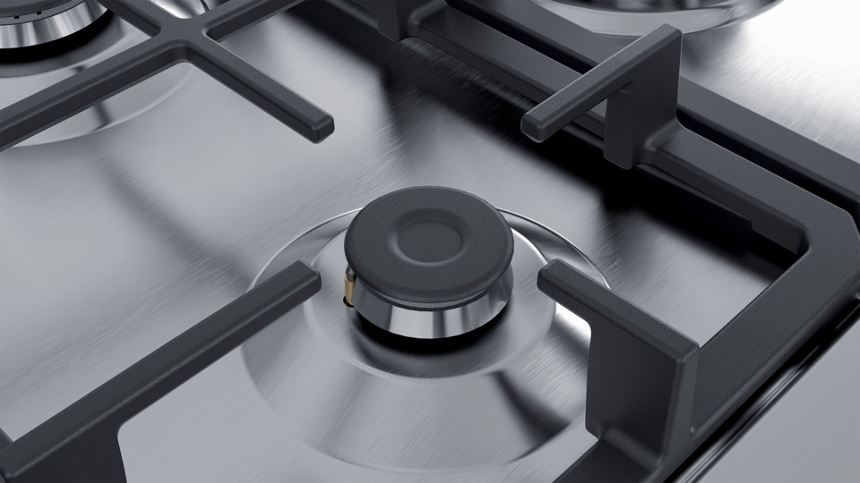 Bosch Serie 4 PGQ7B5B90 piano cottura Acciaio inossidabile Da incasso 75 cm Gas 5 Fornello(i)