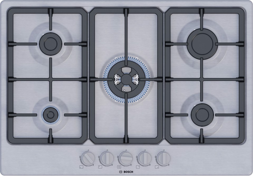 Bosch Serie 4 PGQ7B5K90 Piano cottura a gas 75 cm 5 fuochi Acciaio Inox
