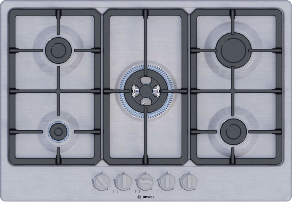 Bosch Serie 4 PGQ7B5K90 , Piano cottura a gas, 75 cm, Acciaio inox