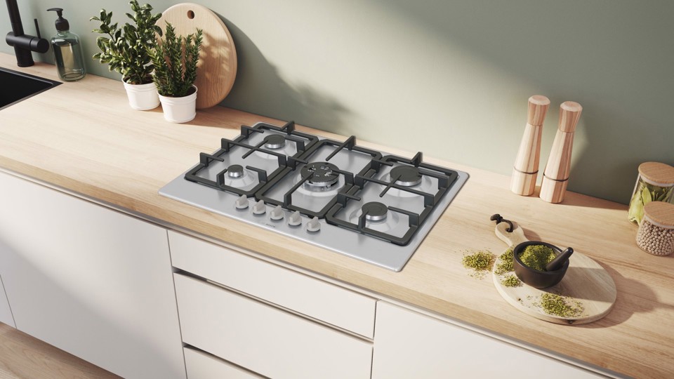 Bosch Serie 4 PGQ7B5K90 , Piano cottura a gas, 75 cm, Acciaio inox