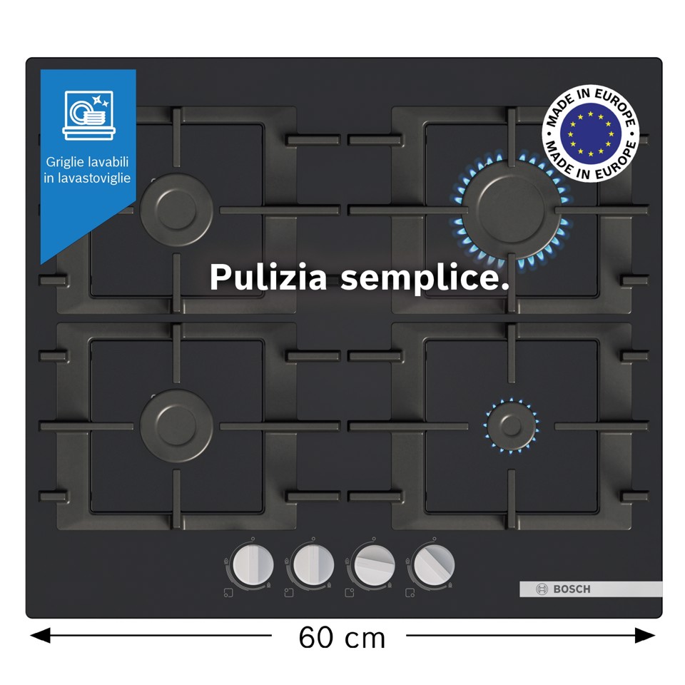 Bosch Serie 4 PNP6B6K40 Piano cottura a gas 60 cm 5 fuochi Vetro Nero