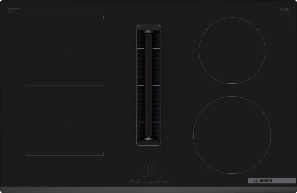 Bosch Serie 4 PVS831B16E piano cottura Nero Da incasso 80 cm Piano cottura a induzione 4 Fornello(i) Cappa da incasso