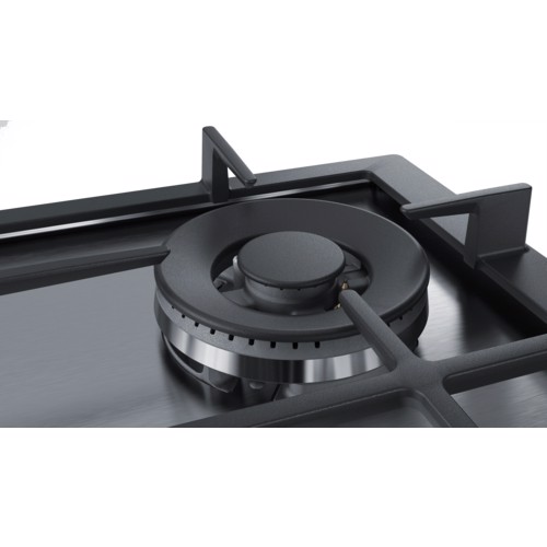 Bosch Serie 6 PCH6A5B90 piano cottura Nero, Acciaio inossidabile Da incasso Gas 4 Fornello(i)