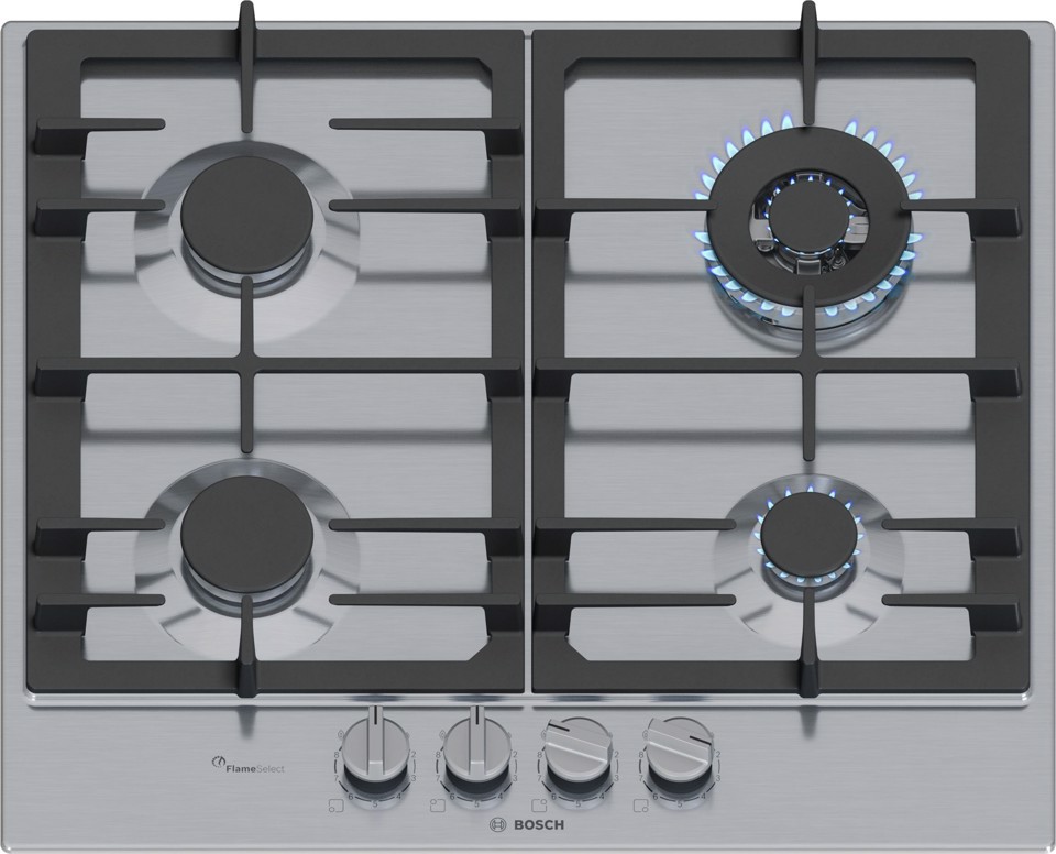 Bosch Serie 6 PCH6A5I90 Piano cottura a gas 60 cm 4 fuochi Acciaio Inox