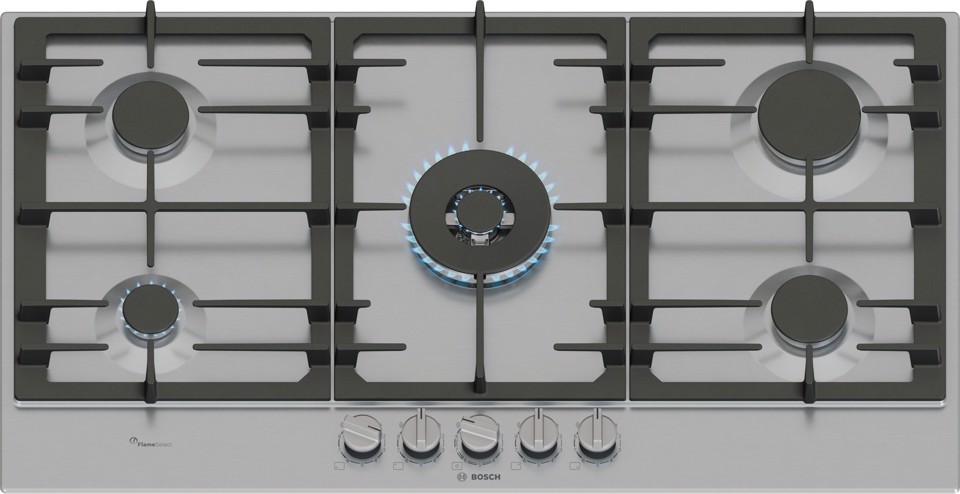 Bosch Serie 6 PCR9A5I90 Piano cottura a gas 90 cm 5 fuochi Acciaio Inox