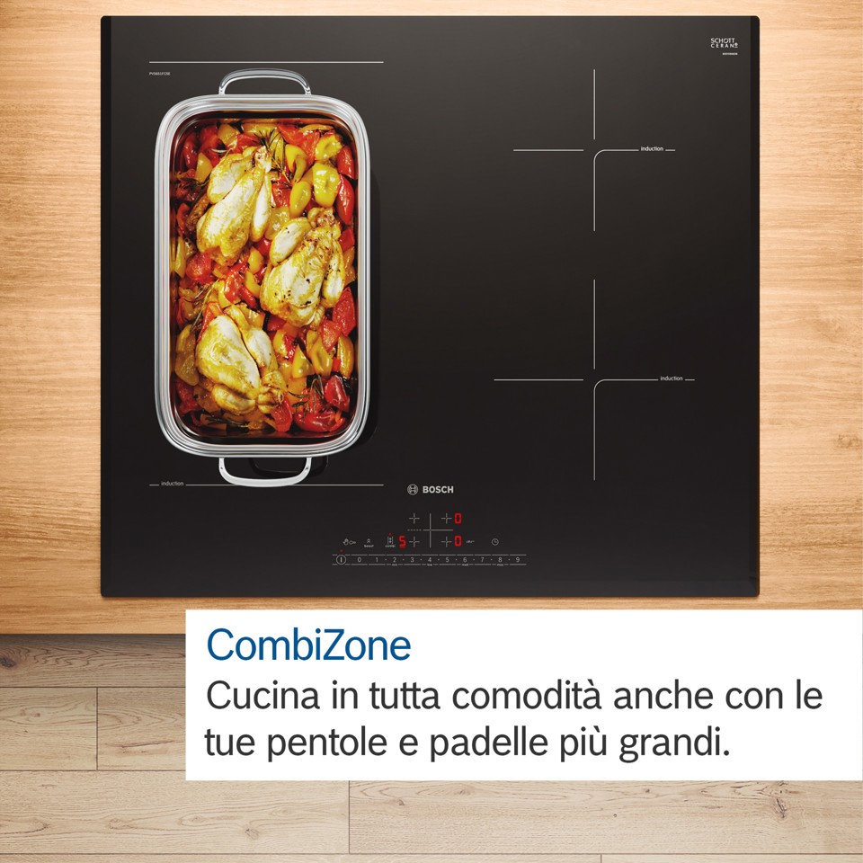 Bosch Serie 6 PVS845HB1E piano cottura Nero Da incasso 80 cm Piano cottura a induzione 4 Fornello(i)