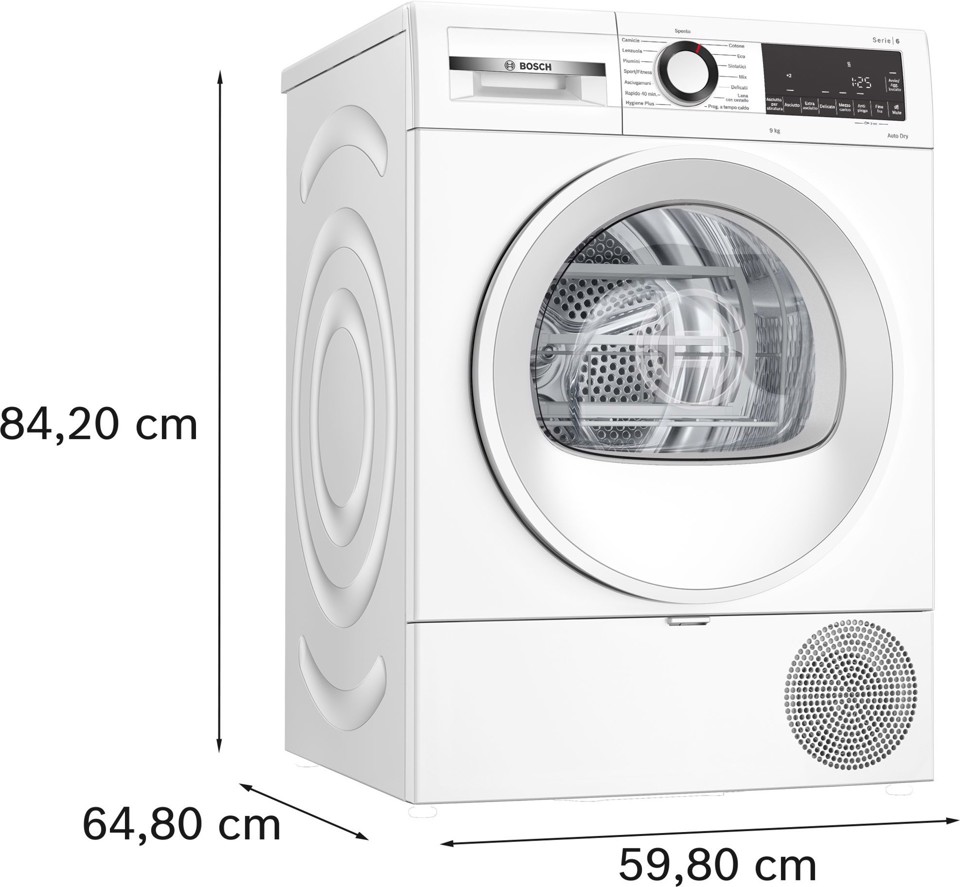 Bosch Serie 6 WQG243D6IT asciugatrice Libera installazione Caricamento frontale 9 kg Bianco