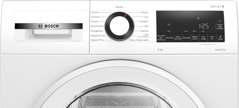 Bosch Serie 6 WQG243D6IT asciugatrice Libera installazione Caricamento frontale 9 kg Bianco