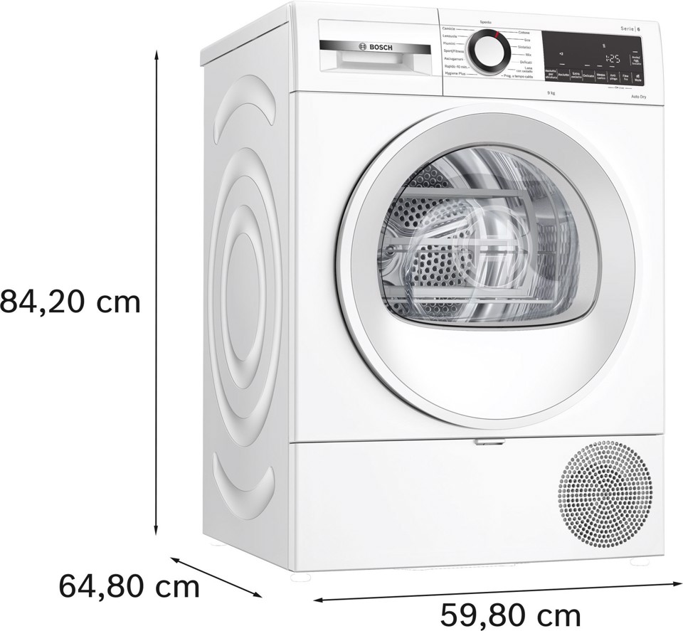 Bosch Serie 6 WQG243D6IT asciugatrice Libera installazione Caricamento frontale 9 kg Bianco
