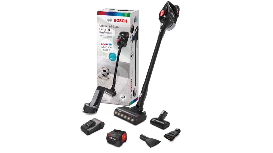 Bosch Serie 8 BCS82PWR25 scopa elettrica Aspirapolvere a bastone Batteria Secco Senza sacchetto 0,4 L Nero, Rosso 5 Ah