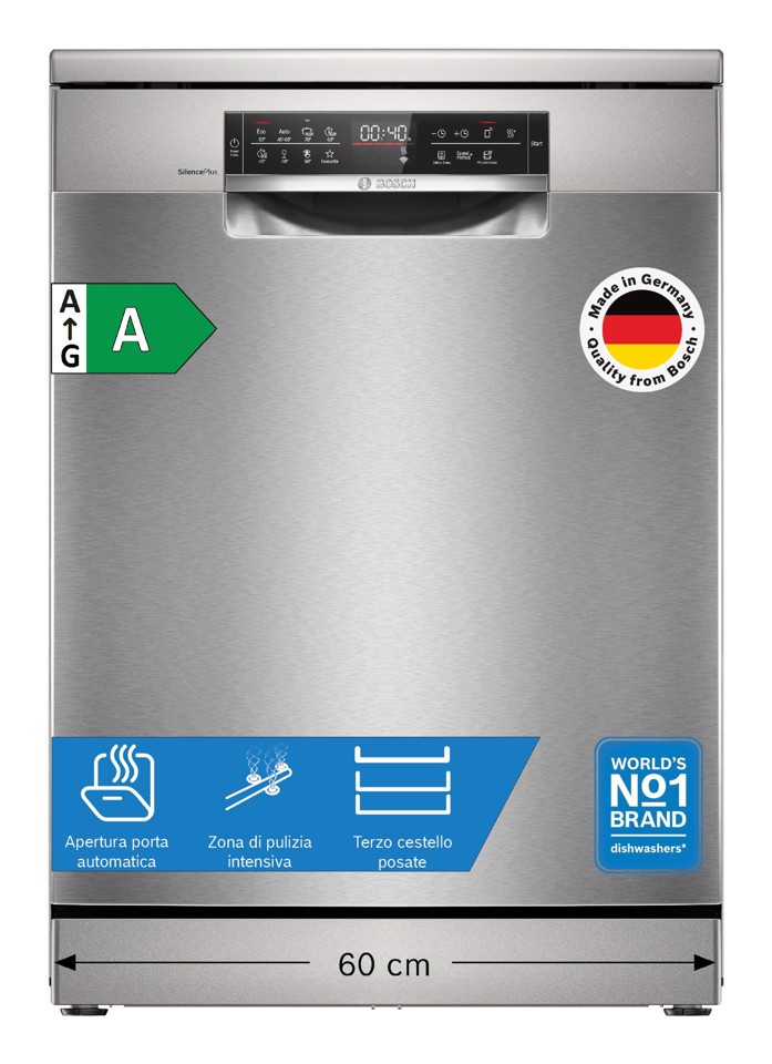 Bosch Serie 8 SMS8ECI02E Lavastoviglie da libera installazione 60 cm Acciaio spazzolato anti-impronta Classe A