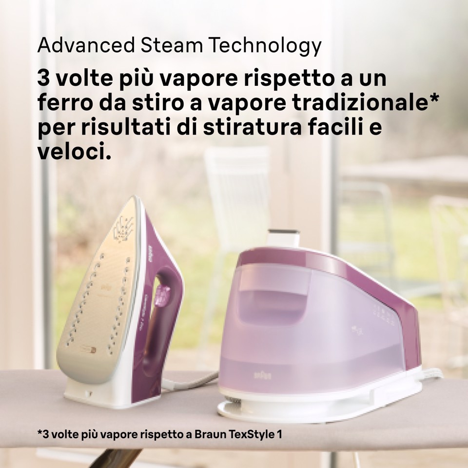 Braun CareStyle 1 Pro - Ferro da stiro con caldaia, Piastra con tecnologia FreeGlide3D, 2200W, 1,7L, Viola (IS1514VI)