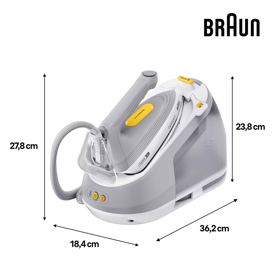Braun CareStyle 3 - Ferro da stiro con caldaia, Piastra con tecnologia FreeGlide3D, 2200W, 2L, Grigio (IS3231GY)