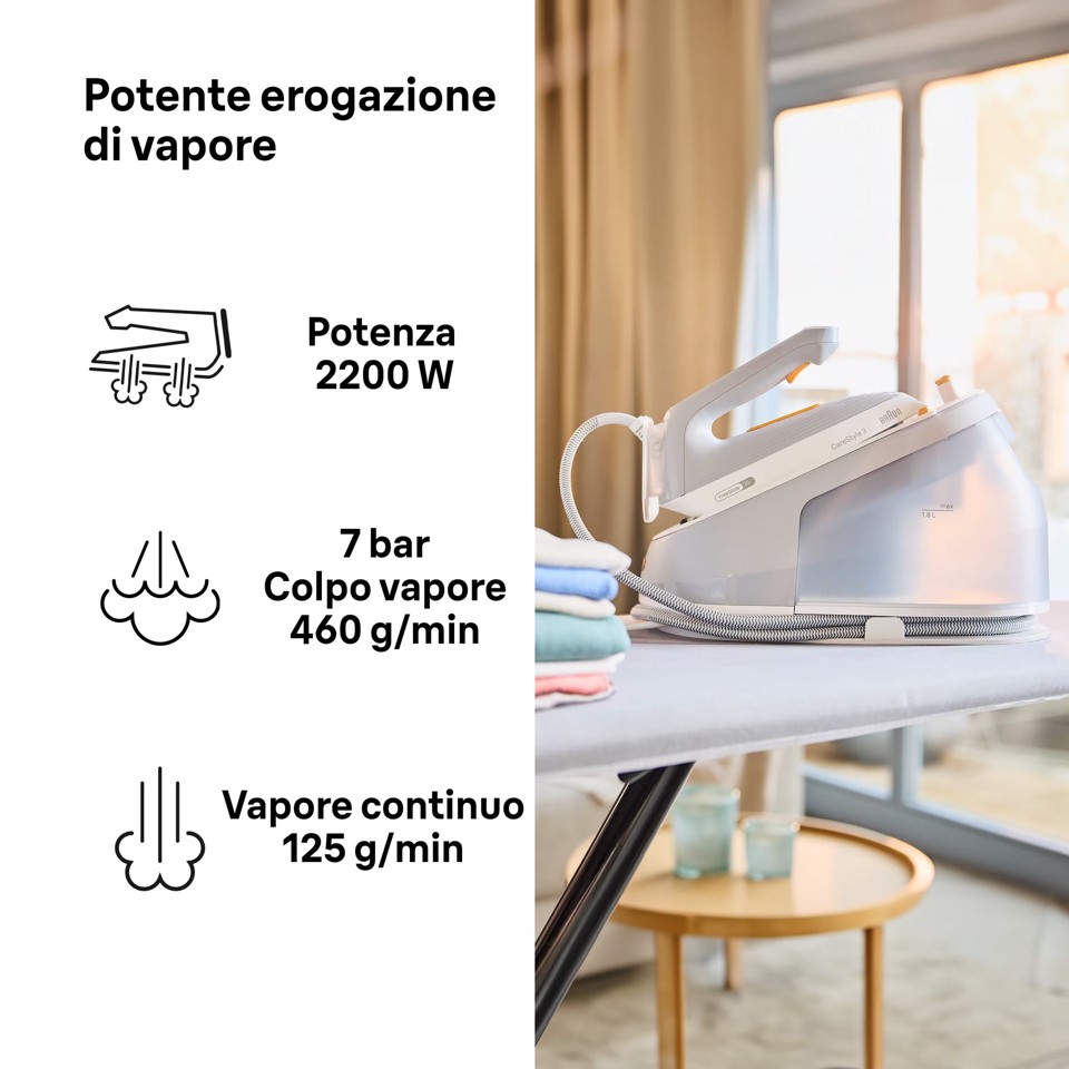 Braun CareStyle 3 - Ferro da stiro con caldaia, Piastra con tecnologia FreeGlide3D, 2200W, 2L, Grigio (IS3231GY)