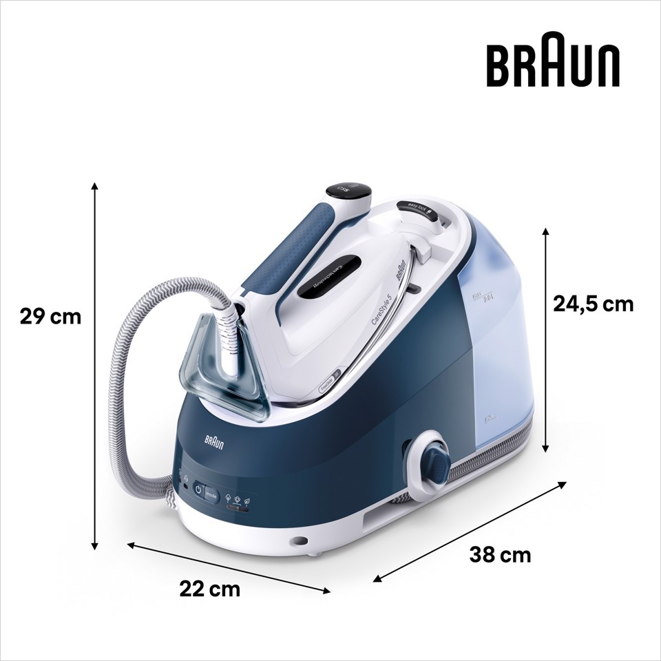 Braun CareStyle 5 - Ferro da stiro con caldaia, Manico ergonomico certificato, 2400W, 2L, Blu (IS5245BL)