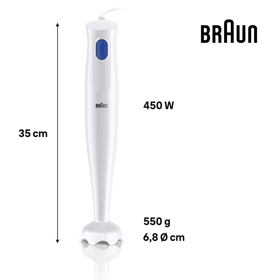 Braun MultiQuick 1 - Minipimer, Frullatore a immersione, 450W, Bianco (MQ10.001PWH)
