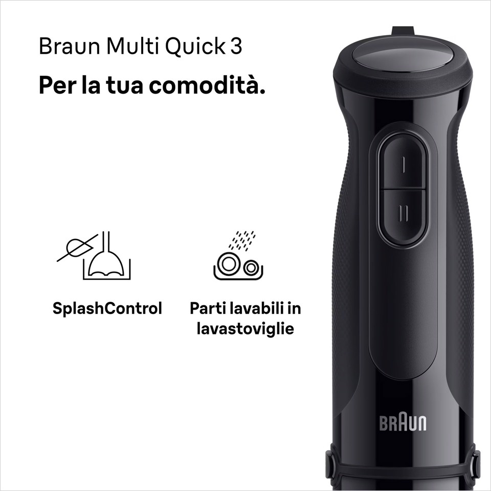 Braun MultiQuick 3 - Minipimer, Frullatore a immersione, con Tritatutto, 700W, Nero (MQ.30201M)