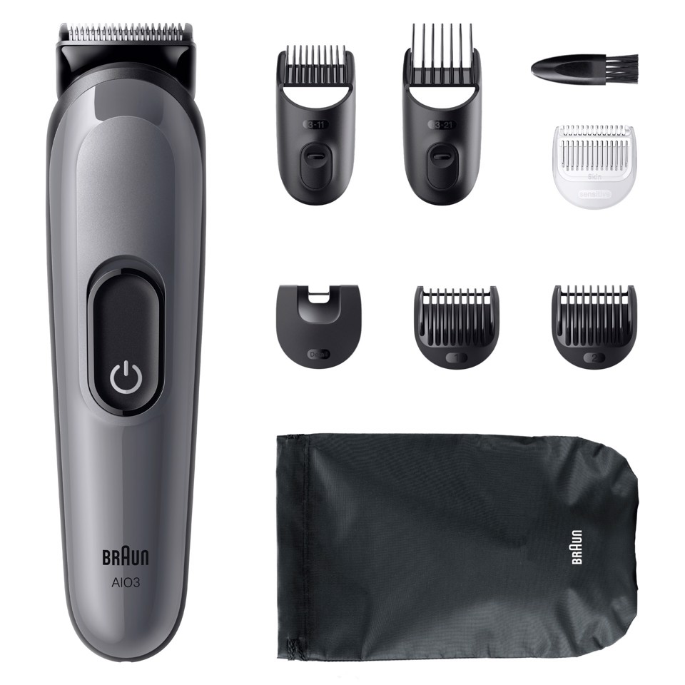 Braun Rifinitore All-In-One Series 3, 8In1, Lama Affilata, 14 Lunghezze, AIO3540, Grigio