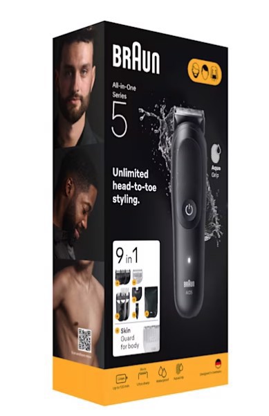 Braun Rifinitore All-in-One Series 5 9in1, Lama Ultra Affilata, Tecnologia SkinGuard, AIO5540, Nero