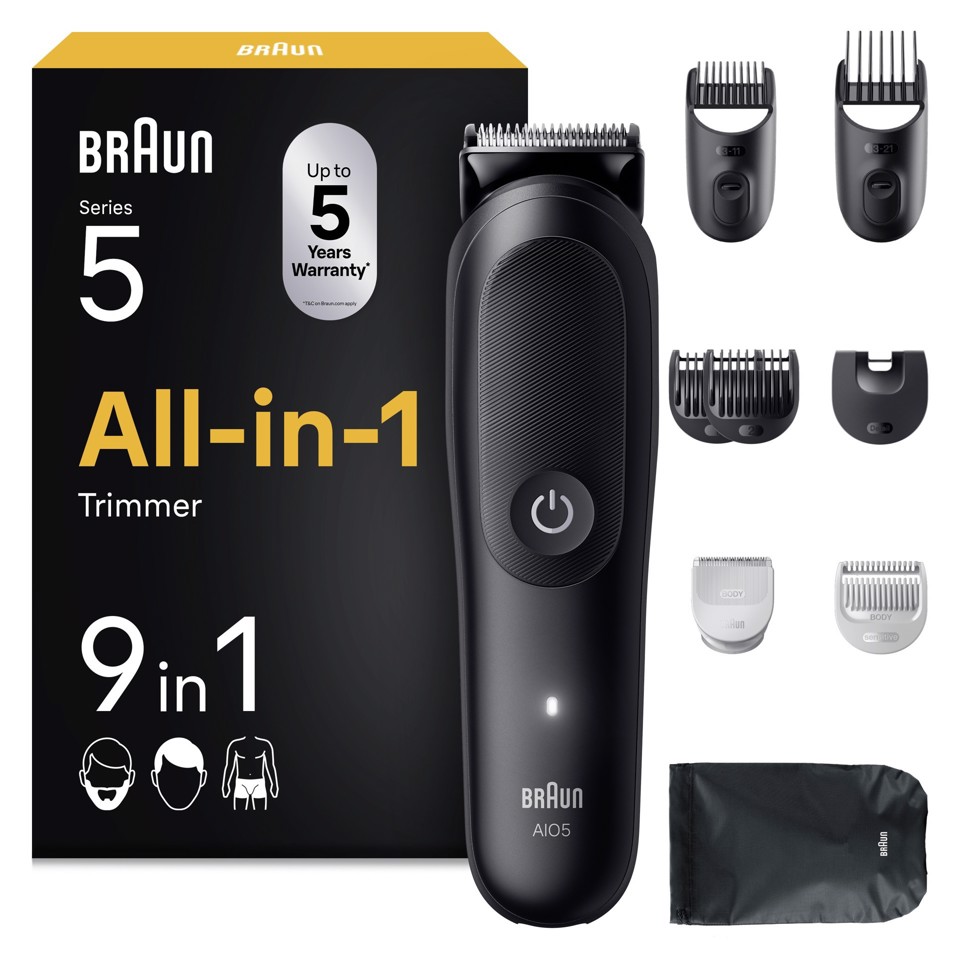Braun Rifinitore All-in-One Series 5 9in1, Lama Ultra Affilata, Tecnologia SkinGuard, AIO5540, Nero