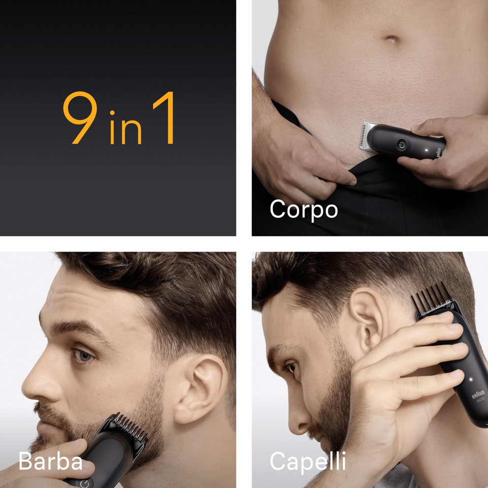 Braun Rifinitore All-in-One Series 5 9in1, Lama Ultra Affilata, Tecnologia SkinGuard, AIO5540, Nero