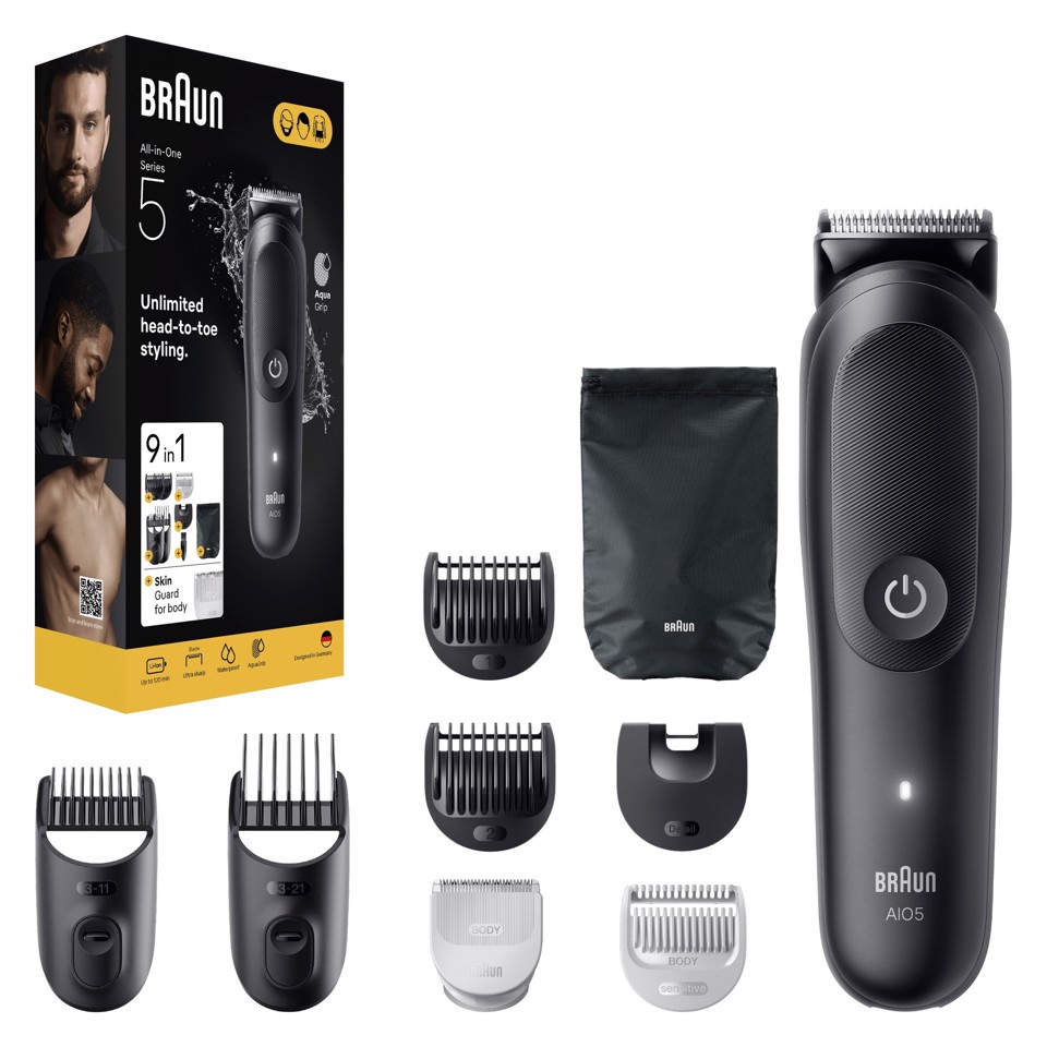 Braun Rifinitore All-in-One Series 5 9in1, Lama Ultra Affilata, Tecnologia SkinGuard, AIO5540, Nero