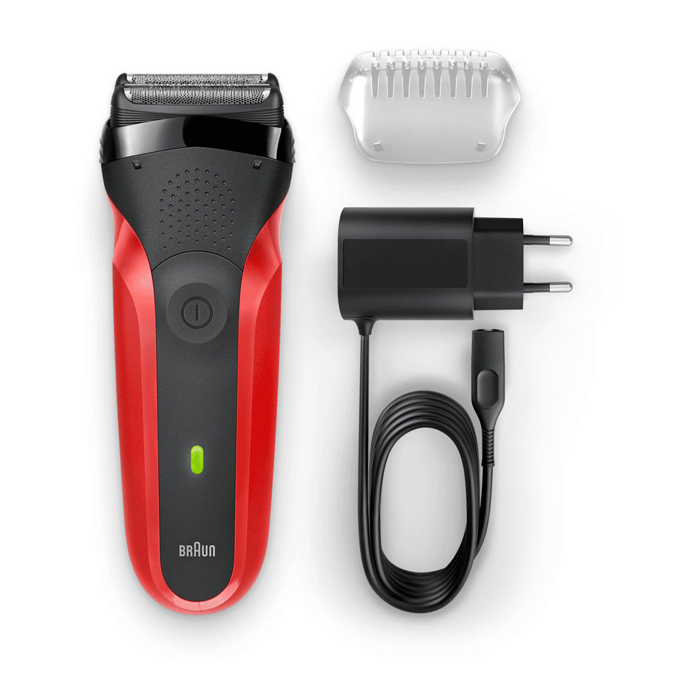 Braun Series 3 300 s Rasoio Elettrico Ricaricabile, Rasoio Da Barba Per Uomo, Rosso