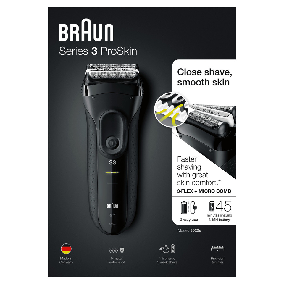 Braun Series 3 ProSkin 3020s Rasoio Elettrico, Nero