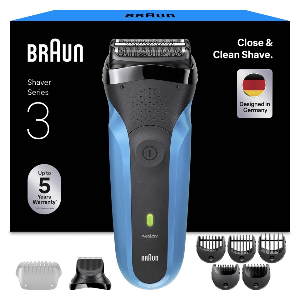 Braun Series 3 Rasoio Elettrico, Wet & Dry, 310BT, Blu