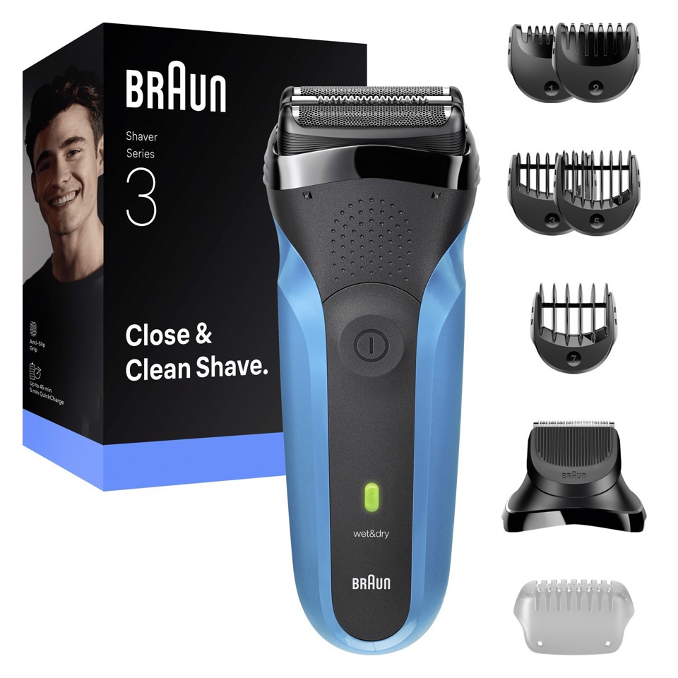 Braun Series 3 Rasoio Elettrico, Wet & Dry, 310BT, Blu