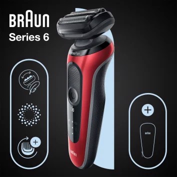 Braun Series 6 61-R1000s Rasoio Nero, Rosso