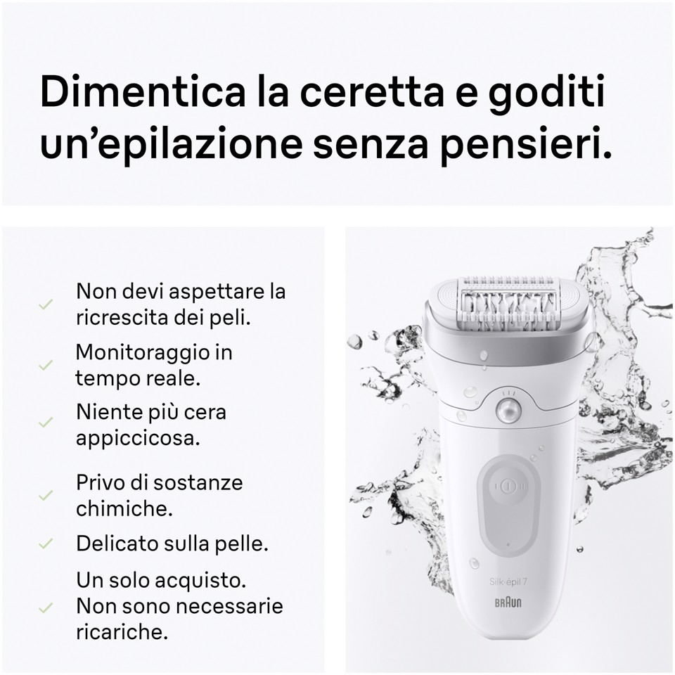 Braun Silk-épil 7 Silk·épil 7, Epilatore Wet & Dry, Pelle Liscia A Lungo, 7-041, Argento