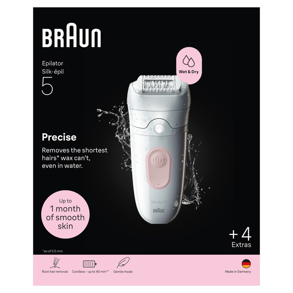 Braun Silk·épil 5, Epilatore Wet & Dry, Rimozione Facile Dei Peli, 5-041, Rosa Flamingo