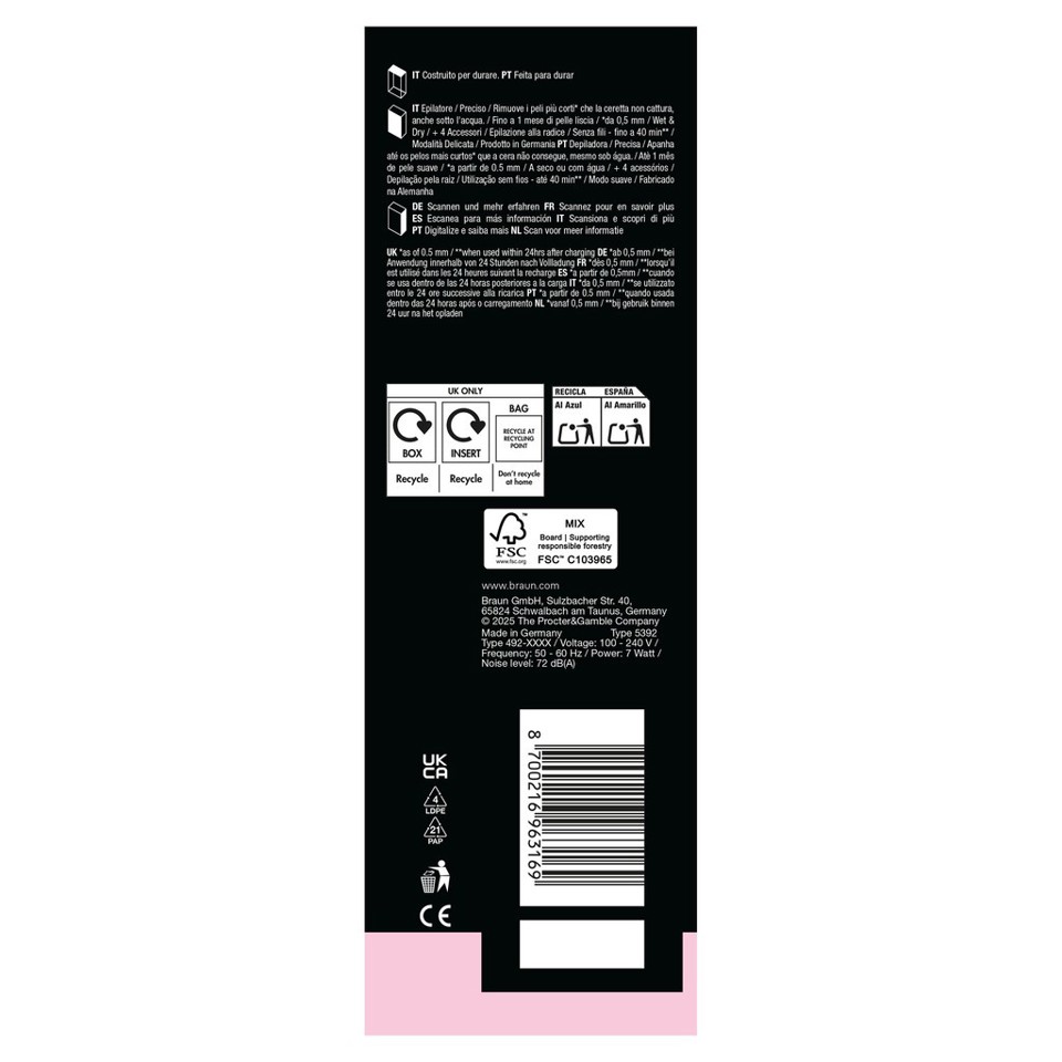 Braun Silk·épil 5, Epilatore Wet & Dry, Rimozione Facile Dei Peli, 5-041, Rosa Flamingo