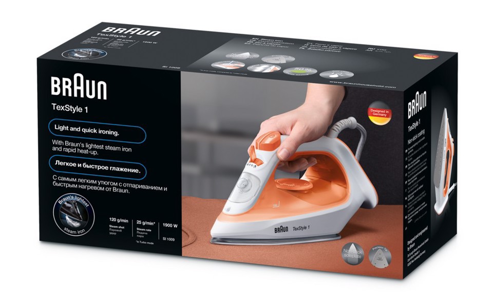 Braun TexStyle 1 - Ferro da stiro a vapore, 1900W, 220ml, Arancione (SI1009OR)