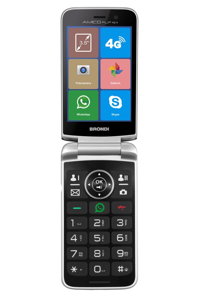Brondi Amico Flip 4G+ 8,89 cm (3.5") 136 g Nero, Argento Telefono cellulare basico