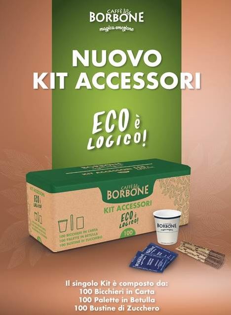 Caffe Borbone Kit EcoLogico 100 bicchierini 100 palette 100 zucchero